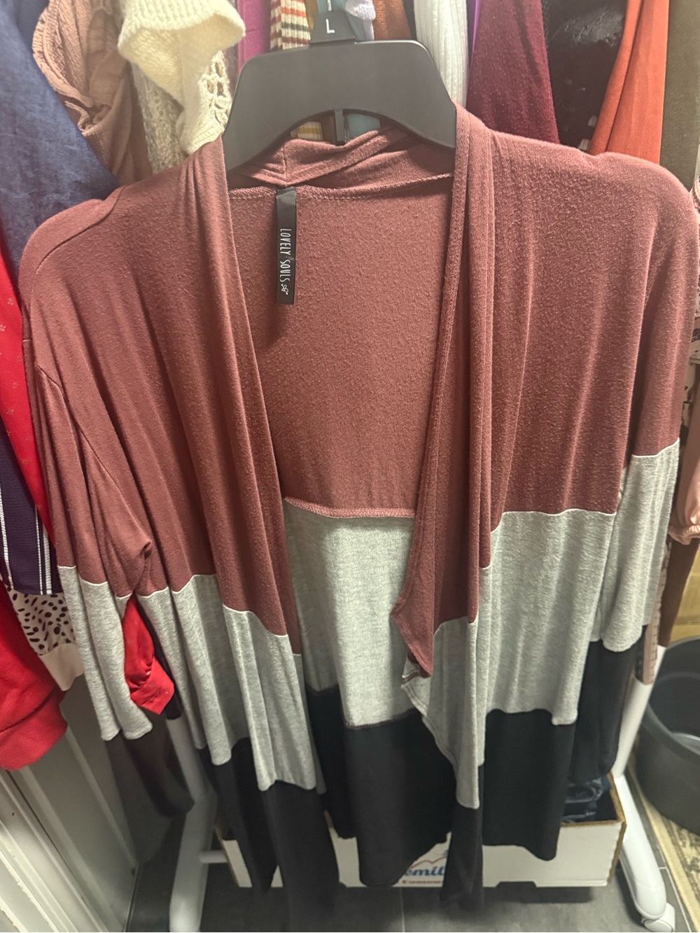 Colorblock Open Cardigan - Dusty Rose, Gray & Black